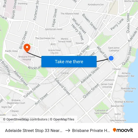 Adelaide Street Stop 33 Near Wharf St to Brisbane Private Hospital map