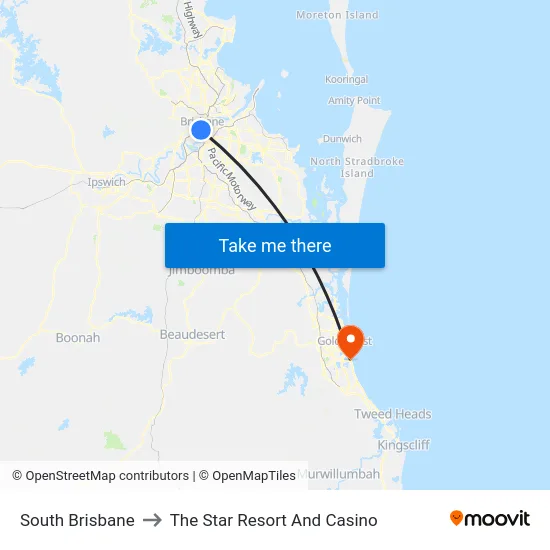 South Brisbane to The Star Resort And Casino map