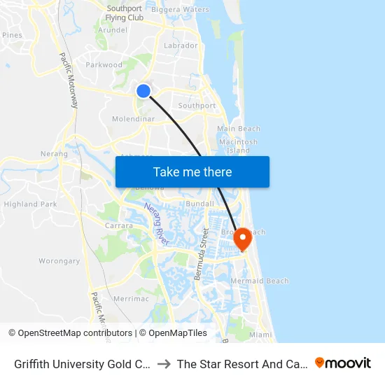 Griffith University Gold Coast to The Star Resort And Casino map