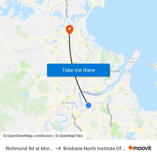 Richmond Rd at Morningside Station to Brisbane North Institute Of Tafe - Bracken Ridge map