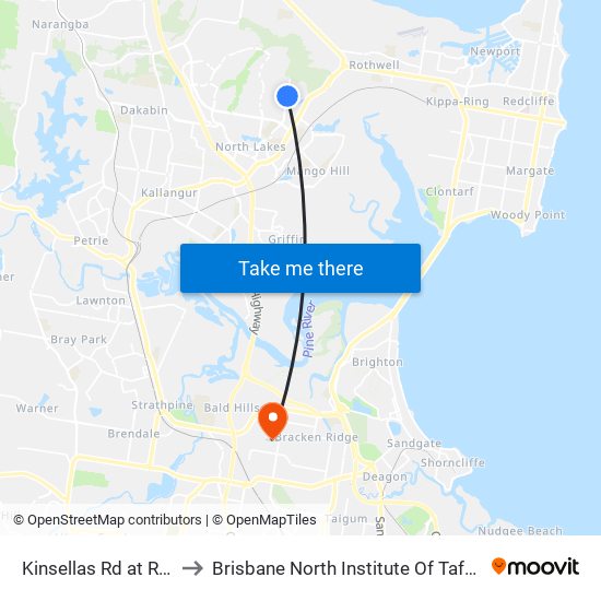Kinsellas Rd at Ruby Street to Brisbane North Institute Of Tafe - Bracken Ridge map