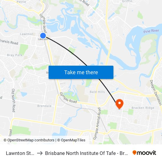 Lawnton Station to Brisbane North Institute Of Tafe - Bracken Ridge map