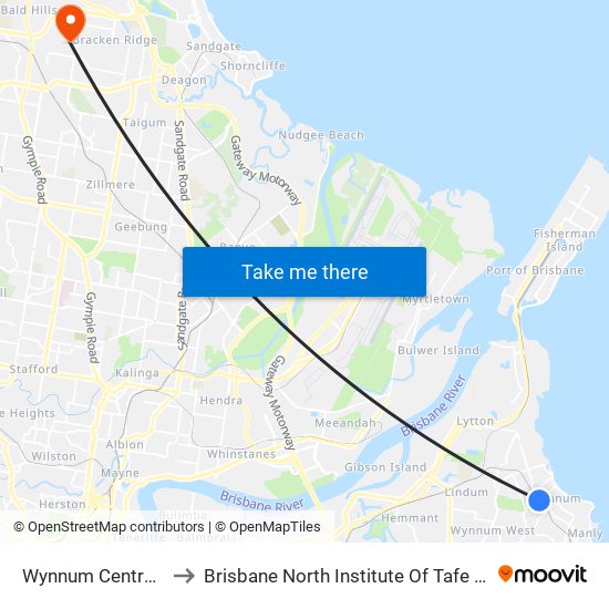 Wynnum Central Station to Brisbane North Institute Of Tafe - Bracken Ridge map