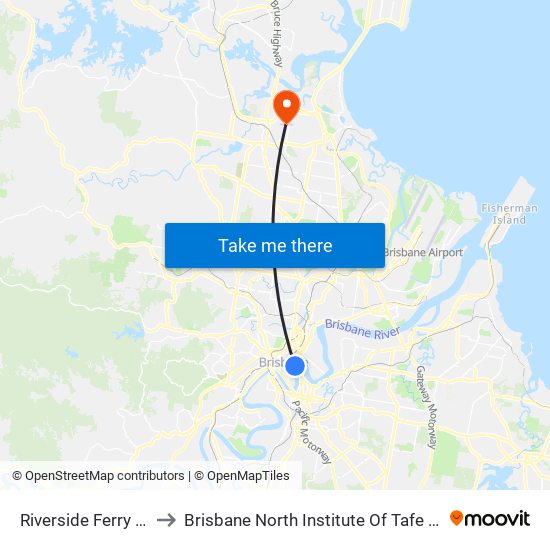 Riverside Ferry Terminal to Brisbane North Institute Of Tafe - Bracken Ridge map