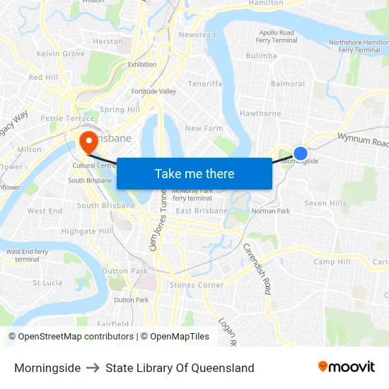 Morningside to State Library Of Queensland map