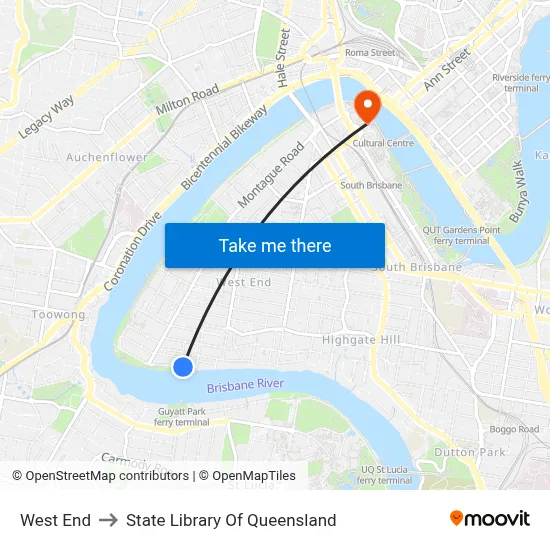 West End to State Library Of Queensland map