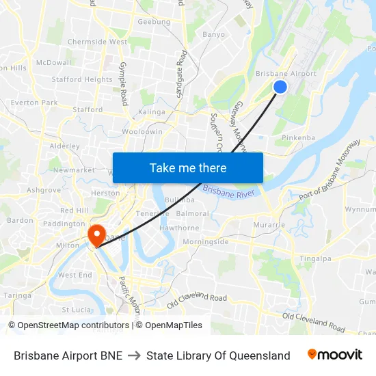 Brisbane Airport BNE to State Library Of Queensland map