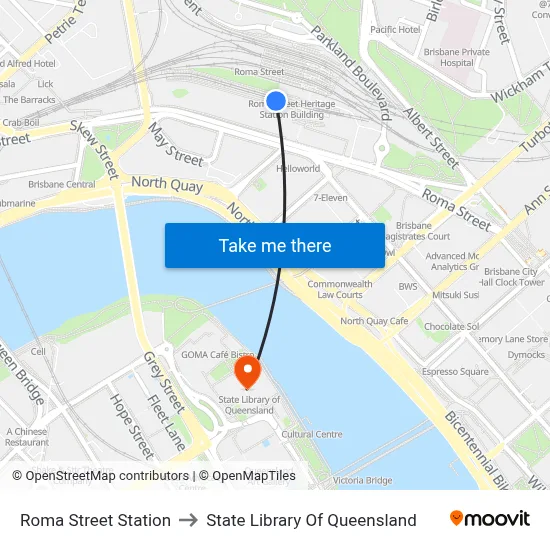 Roma Street Station to State Library Of Queensland map