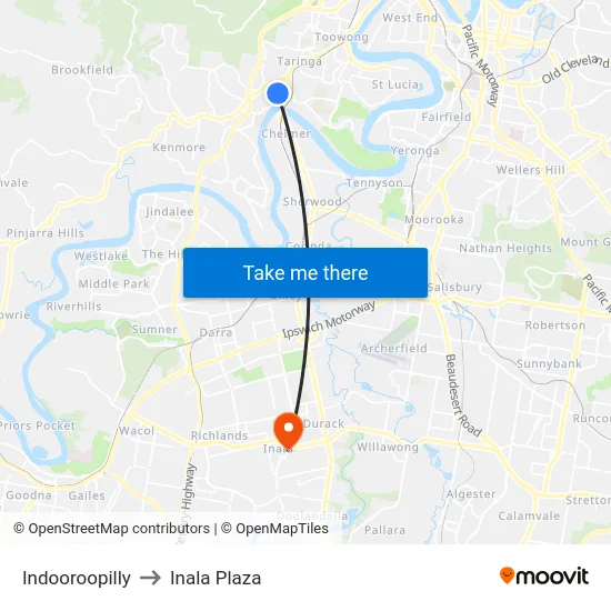 Indooroopilly to Inala Plaza map