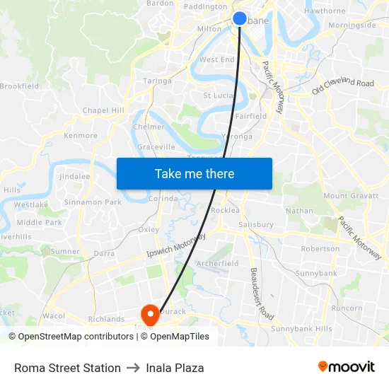 Roma Street Station to Inala Plaza map