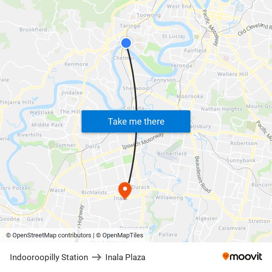 Indooroopilly Station to Inala Plaza map