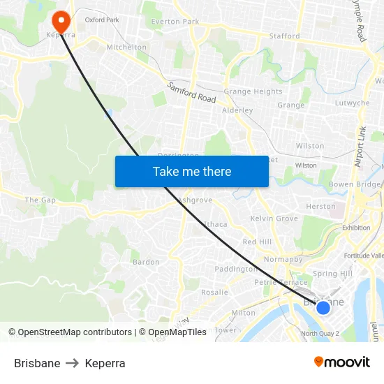 Brisbane to Keperra map