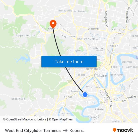 West End Cityglider Terminus to Keperra map