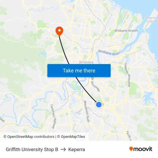 Griffith University Stop B to Keperra map