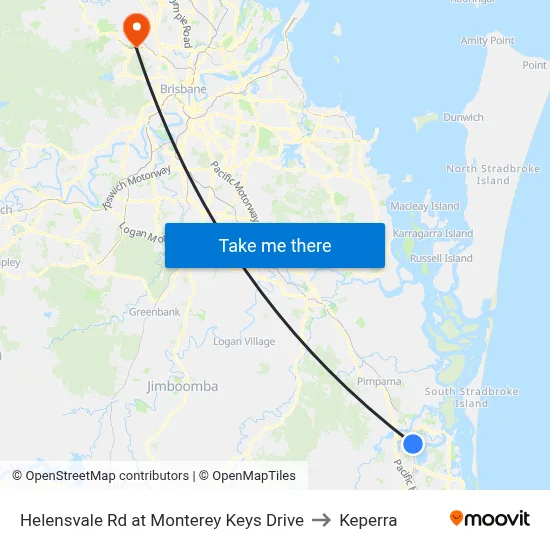 Helensvale Rd at Monterey Keys Drive to Keperra map