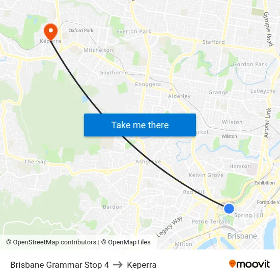 Brisbane Grammar Stop 4 to Keperra map