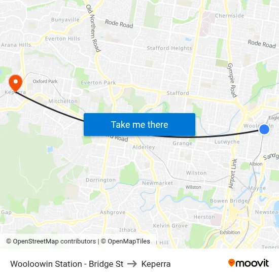 Wooloowin Station - Bridge St to Keperra map