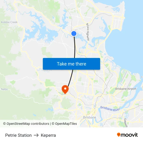Petrie Station to Keperra map