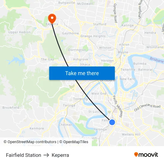 Fairfield Station to Keperra map