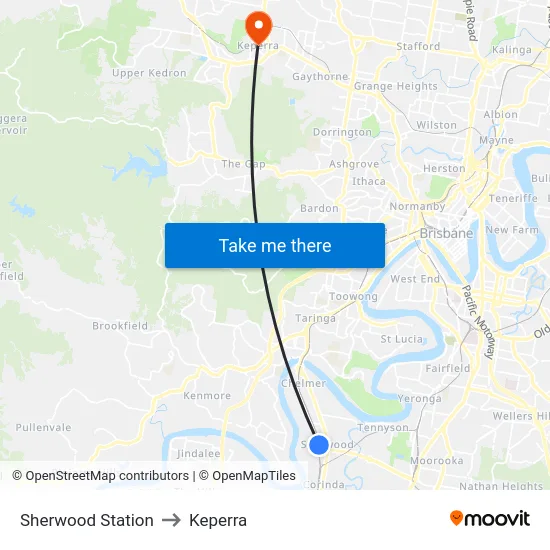 Sherwood Station to Keperra map