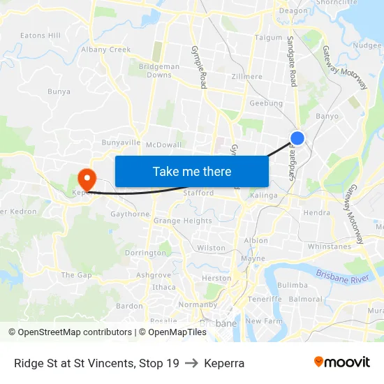 Ridge St at St Vincents, Stop 19 to Keperra map
