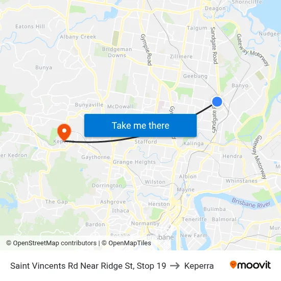 Saint Vincents Rd Near Ridge St, Stop 19 to Keperra map