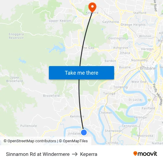 Sinnamon Rd at Windermere to Keperra map