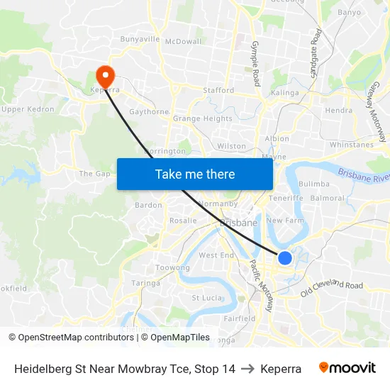Heidelberg St Near Mowbray Tce, Stop 14 to Keperra map