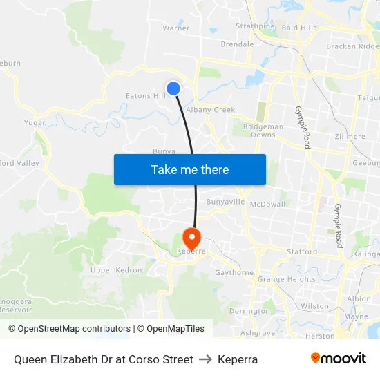 Queen Elizabeth Dr at Corso Street to Keperra map