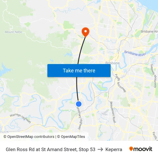 Glen Ross Rd at St Amand Street, Stop 53 to Keperra map