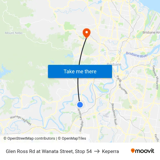 Glen Ross Rd at Wanata Street, Stop 54 to Keperra map