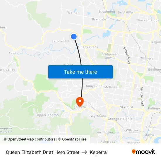 Queen Elizabeth Dr at Hero Street to Keperra map