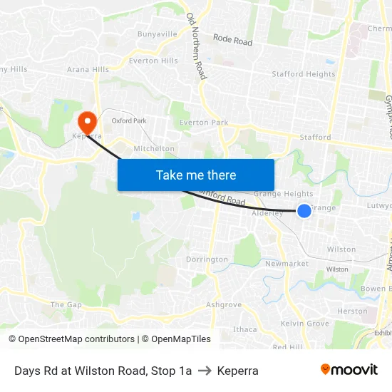 Days Rd at Wilston Road, Stop 1a to Keperra map
