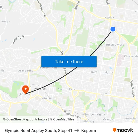 Gympie Rd at Aspley South, Stop 41 to Keperra map