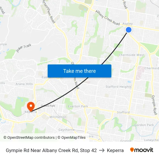 Gympie Rd Near Albany Creek Rd, Stop 42 to Keperra map