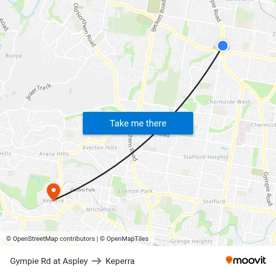 Gympie Rd at Aspley to Keperra map