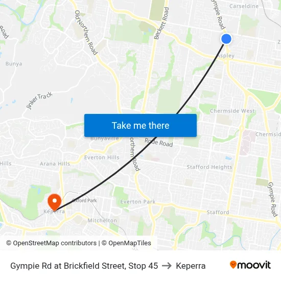 Gympie Rd at Brickfield Street, Stop 45 to Keperra map