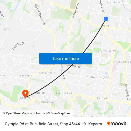 Gympie Rd at Brickfield Street, Stop 45/44 to Keperra map