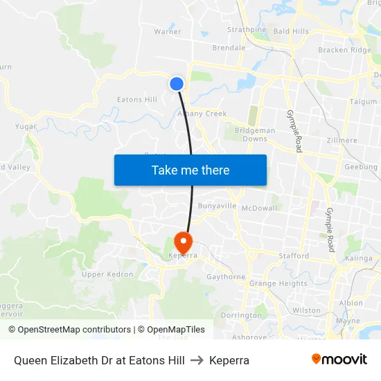 Queen Elizabeth Dr at Eatons Hill to Keperra map