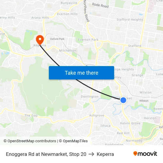 Enoggera Rd at Newmarket, Stop 20 to Keperra map