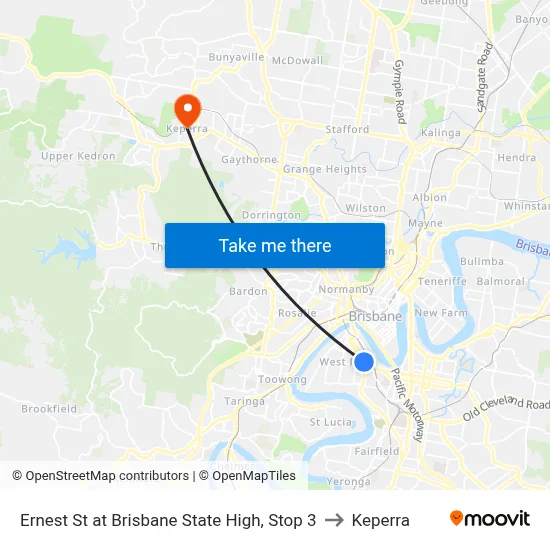 Ernest St at Brisbane State High, Stop 3 to Keperra map