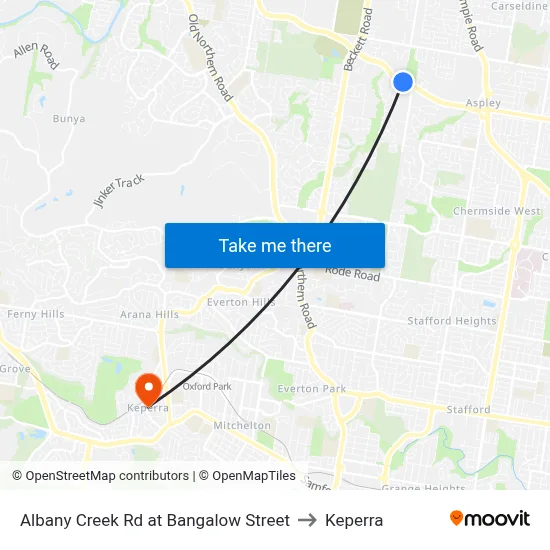 Albany Creek Rd at Bangalow Street to Keperra map