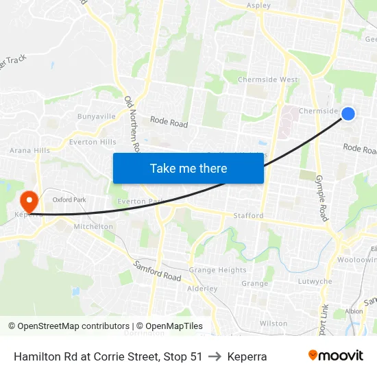 Hamilton Rd at Corrie Street, Stop 51 to Keperra map