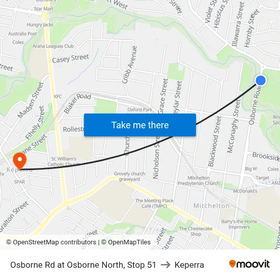 Osborne Rd at Osborne North, Stop 51 to Keperra map