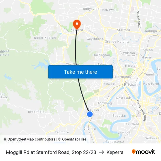 Moggill Rd at Stamford Road, Stop 22/23 to Keperra map