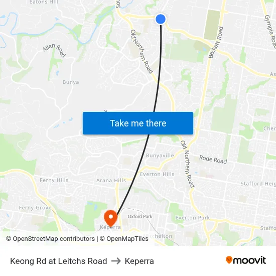 Keong Rd at Leitchs Road to Keperra map