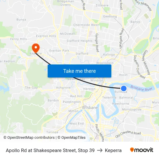 Apollo Rd at Shakespeare Street, Stop 39 to Keperra map