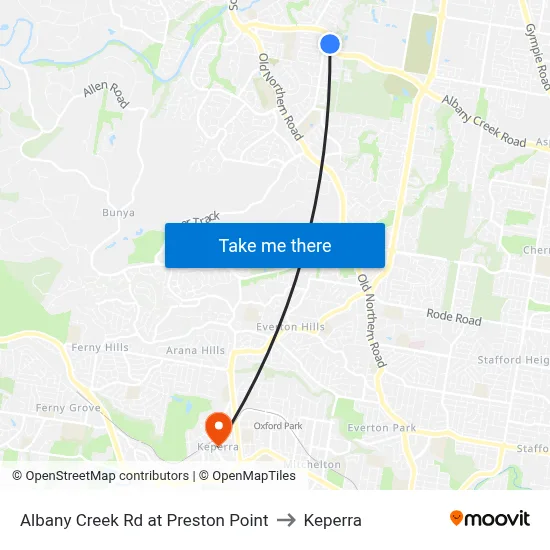 Albany Creek Rd at Preston Point to Keperra map