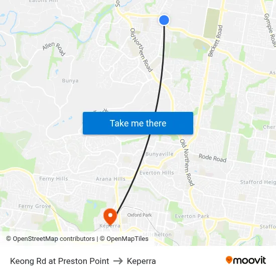 Keong Rd at Preston Point to Keperra map