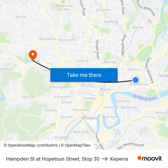 Hampden St at Hopetoun Street, Stop 30 to Keperra map